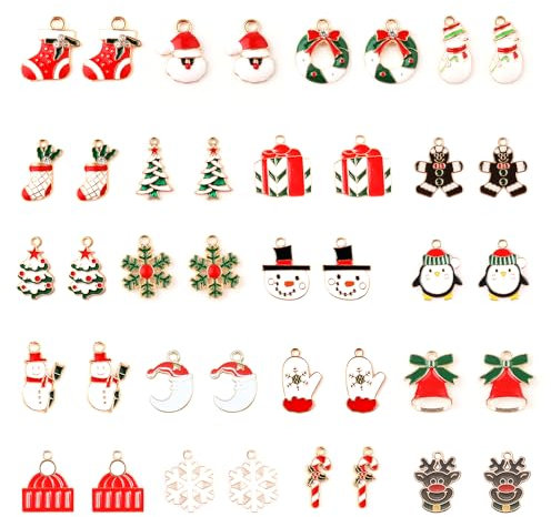 40 Stück Weihnachtsanhänger Metall, Reichlich Vorhanden Legierung Weihnachtsanhänger Klein für Ohrringe Niedlich Emaille Anhänger Weihnachten für Schmuckherstellung DIY-Basteldekoration