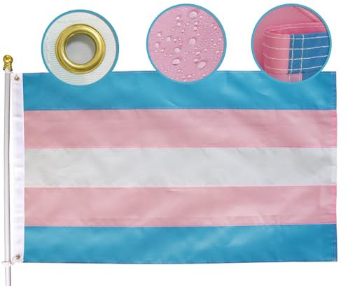 Premium Transgender-Pride-Flagge, 90 x 150 cm, groß, strapazierfähig, Nylon-genähte Streifen, vierfach genähte Fliegenenden, Trans-Regenbogen-Flaggen, Hausdekoration, Banner, Souvenir, Geschenk