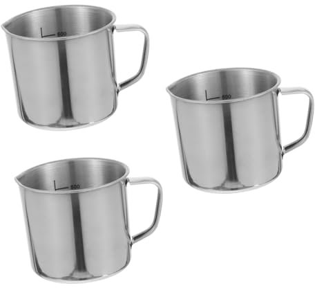 Zerodeko Vaso Mezclador Científico De 3 Piezas 500 Ml De Acero Inoxidable Con Escala Y Asa Para Medición De Productos Químicos.