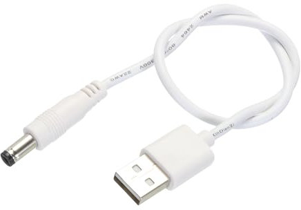 QUARKZMAN Cable de Alimentación USB a DC 0.3 m Cable USB a DC 5.5mm x 2.1mm 5V Blanco para Mini Ventilador Cámara Teléfono Móvil Tableta Dispositivos 1 Unidad