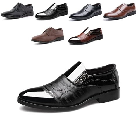 Derby Uomo Oxford Stringate Dress Shoes Francesine Basse Brogue Pelle Verniciata Lavoro Formale Sposa G/XZ703 Nero 47