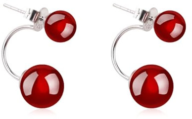 Hmzidz Damen Ohrstecker Kugel Ohrringe mit Schwarz/Rote Onyx,Ohrringe Silber Hängend mit Stein,Ohrhänger Silber 925 Mädchen,Piercing Ohrringe,Modeschmuck Ohrringe für Freundin (Rote)