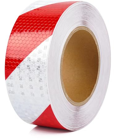 Reflektierendes Klebeband Rot Weiß,25 m x 5 cm Wasserdicht Reflektorband Selbstklebend Warnaufkleber Reflektorband Hochsichtbares Sicherheitsband pvc Reflektor Aufkleber für Straße,Fahrräder,Anhänger