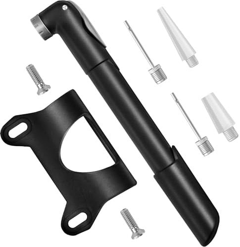 Topward Mini Bike Pump with Mounting Bracket - Fits Presta & Schrader Valves, Portable Hand Pump for Road and Mountain Bicycles, Includes Football Pump Needles and Inflatable Accessories
