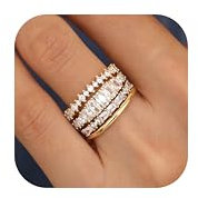 Chriscoco 4 Stück Gold Ringe Frauen 14 Karat Vergoldete Ringe Set Ring Gold Damen Daumenring CZ Verlobungsringdamen Gold Fingerring Ringe Gold Wasserfest - Mit Schmuckschatulle 49 (15.6)