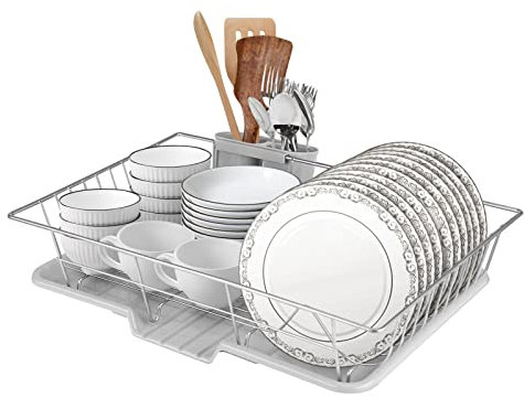 Rejilla para Secar Platos Soporte de Metal Revestido Rejilla de Almacenamiento Escurridor Utensilios de Cocina Soporte para Vajilla Bandeja de Secado Escurridor de 1 Nivel 48 X