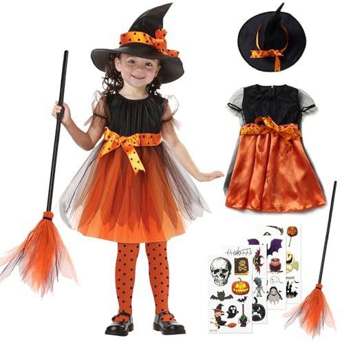 magnetspiele Vestito Strega Bambina, Costume Strega Bambina, Costume da Strega Costume, Strega di Halloween Costume, Vestito Halloween Bambina, per Festa di Cosplay di Carnevale Halloween