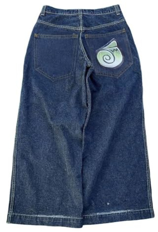 ORANDESIGNE Jeans Y2K Homme Taille Basse Printed Pants Pantalon Unisexe Pantalon Cargo Décontracté Imprimé Hippie Streetwear Z06 Bleu XS