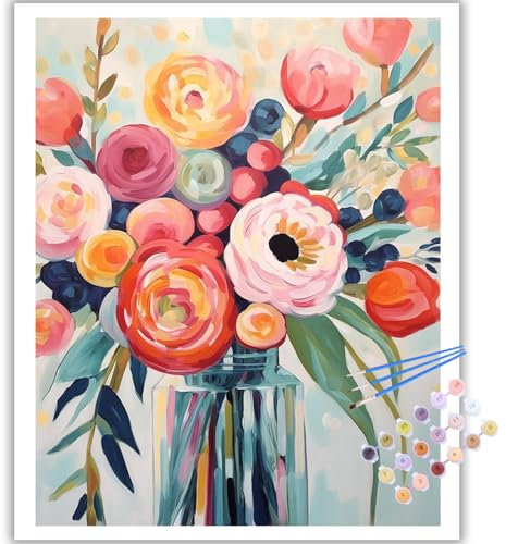 Fleurs Peinture Numero Adulte, Fleurs Kits de Peinture au Numéro, Coloriage Par Numéro Pour La Décoration De La Maison 40x50 cm