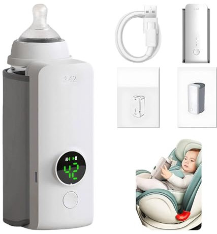 2025 Chauffe Biberon Portable, Chauffe-biberon Électrique Lait Maternel, Chauffe Biberon USB Sans Fil, Chauffe Biberon Voyage Portatif 6000mAh, 48 Heures d'isolation, Bottle Warmer for Travel