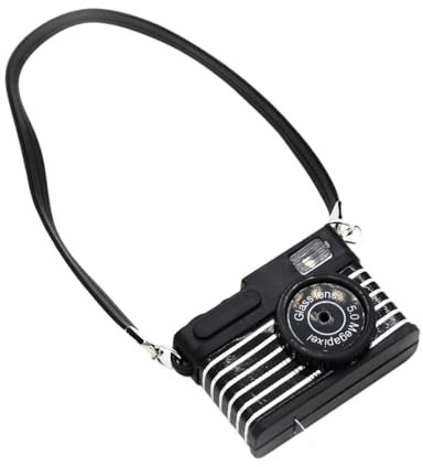 Generic Miniaturkamera für 20 cm Puppen, Miniatur Kamera Puppenhaus Dekoration Zubehör, Mini-Puppenhaus-Kamera, Mini Doll Camera Fashion Miniature Camera Ornament für 1/12 Puppen Schwarz, Streifen