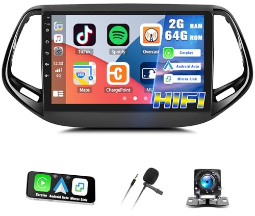 2G+64G GOHHDL Android 13 Autoradio für Jeep Compass 2017-2020 mit Carplay Android Auto Wireless, 10.1 Zoll Touchscreen mit HiFi Mirror Link GPS Navi WiFi Bluetooth FM/RDS Rückfahrkamera&MIC