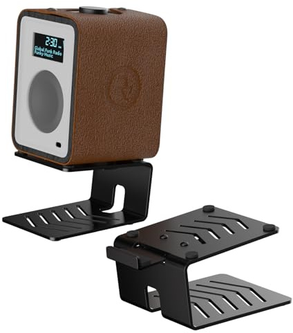 suptek 1 Pair of Desktop Speaker Stands with Vibration Absorption Pads, Metal Speaker Stands Pair Support Up to 33lbs Each, Desk Audio Stand for Bookshelf (11.9 x 6.9 x 4.9 inch), SDM002ELB