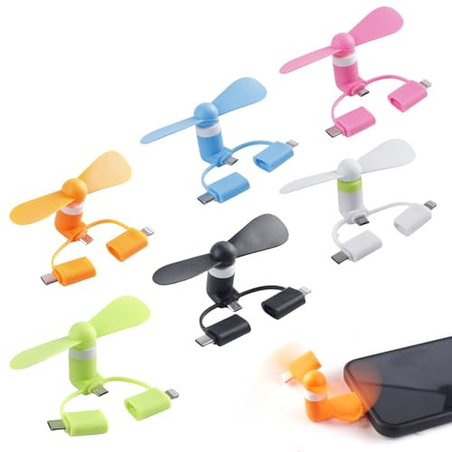 6 mini ventole per cellulare, 3 in 1, mini ventilatore portatile mini USB, ventilatore portatile rotante, mini ventilatore USB C per cellulare per telefoni Android/tipo C