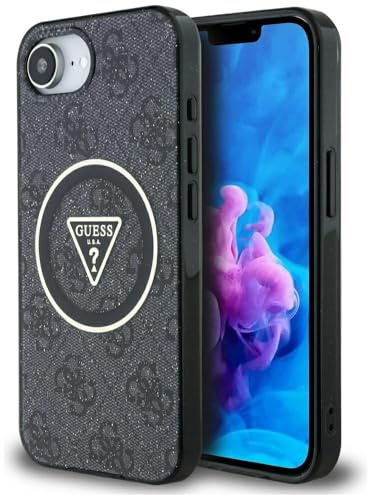 CG MOBILE Guess IML Metal Glitter 4G Circle Triangle kompatibel mit MagSafe Hülle für iPhone 16e (Schwarz)