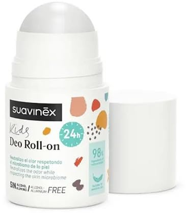 Suavinex, Deodorant für Kinder und Mädchen, Roll-On-Format, ohne Alkohol, ohne Aluminium, geeignet für empfindliche Haut, klinisch getestet, 24-Stunden-Wirksamkeit, 98% Inhaltsstoffe natürlichen