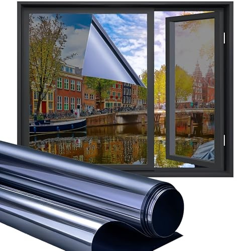 Homewell Sonnenschutzfolie HR+ 60x200 cm – Statisch haftende Isolierfolie mit Spiegeleffekt – Blau 25% – Sichtschutz am Tag, UV- & Wärmeschutz – Für Glas
