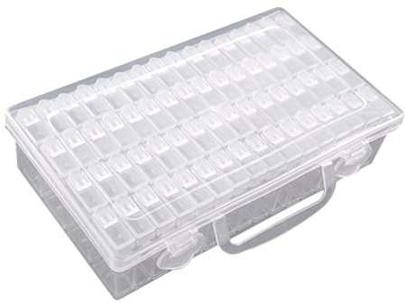 64 Slots Diamond Art Storage Box with Label Stickers for Diamond Beads | Plastic Container for DIY Diamond Painting & Embroidery Craft Supplies