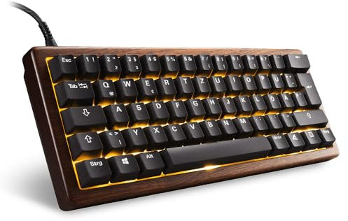 Sharkoon Skiller SGk50 S4 Wood, PBT, RGB Gaming Keyboard, 60% DE-Layout