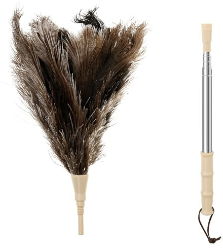 Plumero de avestruz con mango telescópico, plumas de avestruz, extensible, hasta 115 cm, lavable, antiestático para ventiladores de techo, pantallas de ordenador, muebles