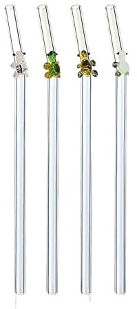 Glass Straws 4Pcs Reusable Drinking Glass Straws Turtle Glass Straw Smoothie Cocktails Straw