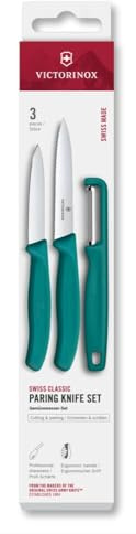 Victorinox Swiss Classic paring Knife Set with Peeler, paring Knife and Tomato Knife, 3-Piece Set, Extra Sharp Blade, Green
