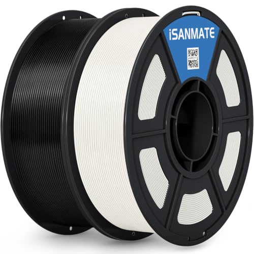 iSANMATE 2KG ASA Filament 1.75mm, Premium Anti-UV Wetterbeständiges 3D Drucker Filament, Maßgenauigkeit +/- 0.02mm, 1KG/Spule, ASA Filament für 3D Drucker (Schwarz+Weiß)