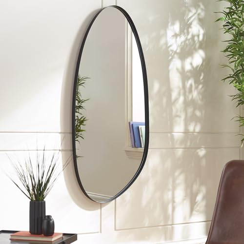 Julian Bowen Rushmore Organic Shaped Mirror, Black - H130 x W58 x D4cm | Modern Wall Mirror for Living Room or Hallway, Metal Frame, No Assembly Needed