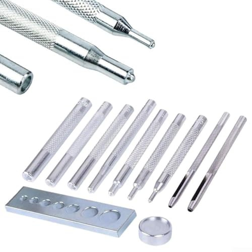Lot de 11 poinçons pour cuir avec outils d'installation de rivets, bouton pression et perforatrice pour le travail du cuir, perforatrice de ceinture, bouton pression, kit et