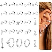 KRFY 25Pcs Helix Piercings Chirurgenstahl Piercing Ohr Ohrringe Damen Gold Silber Medizinische Ohrstecker Knorpel Creolen Ohrringe Set Hypoallergen Ohrpiercing Daith Conch Tragus Piercing