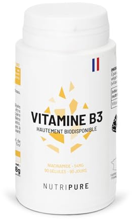 Nutripure - Vitamine B3 Niacinamide 54mg - Sans Flush - 90 Gélules | Précurseur NAD+ - Énergie, Système Nerveux & Peau - Vegan, Sans Gluten & Sans OGM - 3 Mois - Made in France