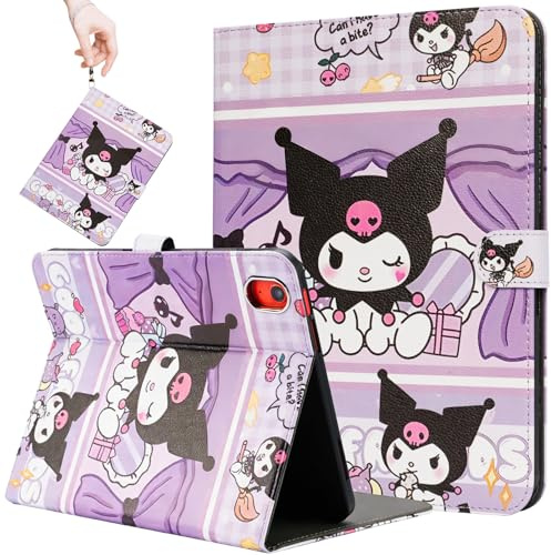 Beszeith Cute Cartoon Case for iPad 10th Generation 10.9 Inch 2022, iPad (16) 11th Generation 11 inch 2025 with Pencil Holder & Stand, Auto Wake/Sleep & Wrist Band, Folio Case for Kids Girls (Purple)