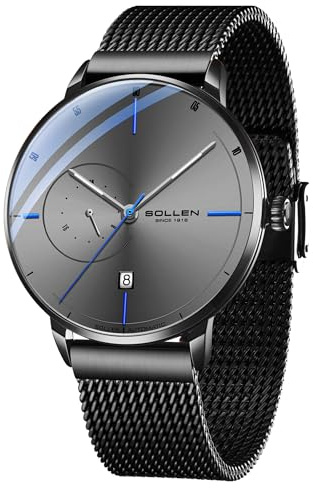 SOLLEN Men's Automatic Watches Luxury, Minimalist Automatic Watches for Men | Original Mechanical Movement,Water Resistant,Luminous Hands,Calendar & 24-Hour Display,Self-Winding Wristwatch for Men