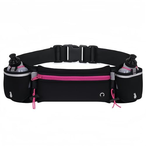 ROSSRORE Running Belt with Water Bottles Anti-Bounce for Women Gym Training | Red Running bag with BPA-free Water Bottles no-bounce design Machine washable with SBS zippers fits 29-42 hips