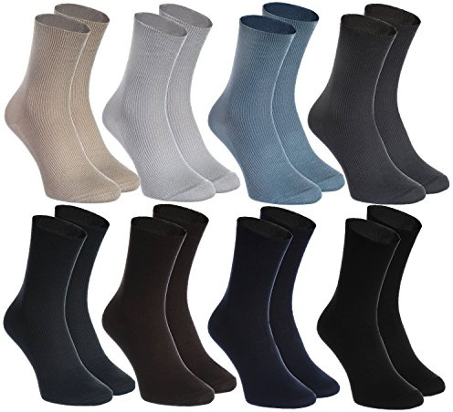 Rainbow Socks - Femme Homme Chaussettes Diabetique Sans Pression - 8 Paire - Beige Marron Noir Graphite Bleu Marine Kaki Bleu Gris - Taille 39-41