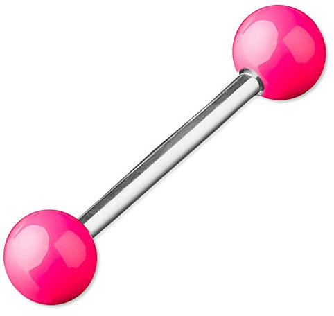 viva-adorno Barbell Piercing Stab Zungenpiercing Chirurgenstahl Stahlkugeln glänzend emailliert Brustpiercing Z374, neon pink Z373