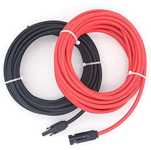 NUZAMAS Pair of 9.15m (30FT) 6.0mm (10AWG) Single Core Extension Cables with cable connectors (Male and Female) for solar panels and solar power systems RV Caravan