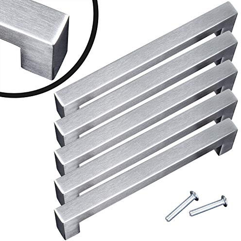 Stahlia Möbelgriffe Edelstahl 64mm Lochabstand (5 Stück) Schubladengriffe Schrankgriffe Küchengriffe Griffe Profil: 15x15mm Türgriffe Küche Edelstahlgriff gebürstet eckig