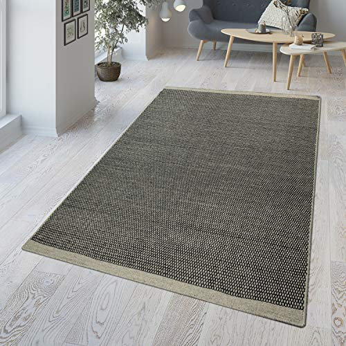 TT Home Handgewebter Teppich Aus Woll-Baumwoll-Mischung Wabenmuster In Schwarz Grau, Größe:140x200 cm