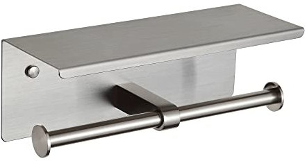 BGL Toilettenpapierhalter mit Ablage, gebürstetes Nickel, Doppelkopf, Toilettenpapierrollenhalter, Edelstahl, selbstklebend, ohne Bohren, Wandhalterung für Badezimmer