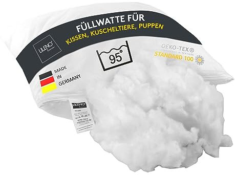 LILENO HOME Füllwatte 1kg im praktischen Vlies Beutel - Füllmaterial u. Füllwatte für Kuscheltiere, Kissen, Basteln - Kissen Füllung waschbar bis 95 °C - perfekt als Watte o. Bastelwatte