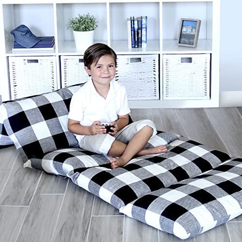 Butterfly Craze Bodenkissen-Bezug für Bettliege, gemütliche und stilvolle Sitzlösung für Kinder, Bezug für Liegestuhl-Bodenkissen, Nickerchenmatte, kariert, Queen-Size-Größe