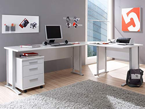 möbelando Schreibtisch-Kombination Winkelschreibtisch Bürotisch Arbeitstisch Clermont I Weiß