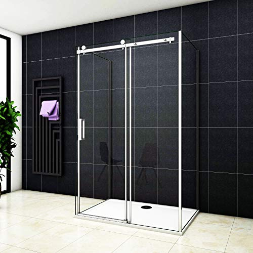 Aica Sanitär Duschabtrennung U-FORM Duschkabine U-Kabine 6mm glas Schiebetür (140x80x80cm,H195cm)