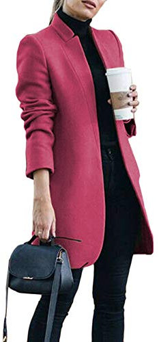 Onsoyours Damen Mantel Trenchcoat Mit Gürtel Mantel Revers Faux Für Lose Langarm Outwear Tasche Reißverschluss Winterjacke Mode Kurz Coat Wollmantel A Rose Rot L