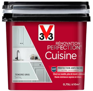 V33 Peinture de rénovation cuisine, Rénovation perfection Tendre gris satin 750ml