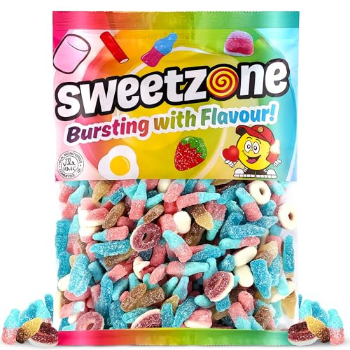 Sweetzone Fizzy Mix 1kg Pick and Mix Sweets - Assorted Chewy Sweets and Gummy Sweets Indulgence - Dive into Fizzy Sweets Bliss with this Halal Sweets Pick and Mix Gummies Assortment for Everyone