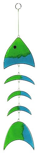 HAB & GUT -HA0044- Windspiel grün-blau-türkis Fisch durchsichtig, Mobile Sonnenfänger Suncatcher 39x10cm Deko für Balkon Terrasse, Fenster