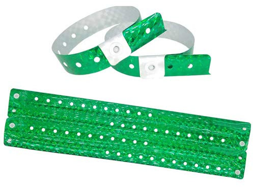 iboo - 100 Bracelets Plastique Vinyle Holographique vert pour Évènements Festivals – Idéal pour la sécurité - 25 x 1,6 cm