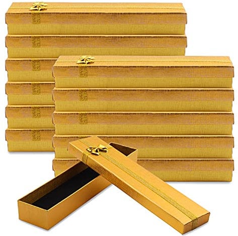 12-teiliges Geschenkbox-Set aus Karton, für Schmuck, Halsketten, Geschenkboxen, Baumwollfüllung, Pappe, Schmuckschatulle, Geschenkboxen für Hochzeit, Verlobung, Jubiläen, 5,1 x 24,1 x 1,9 cm (Gold)